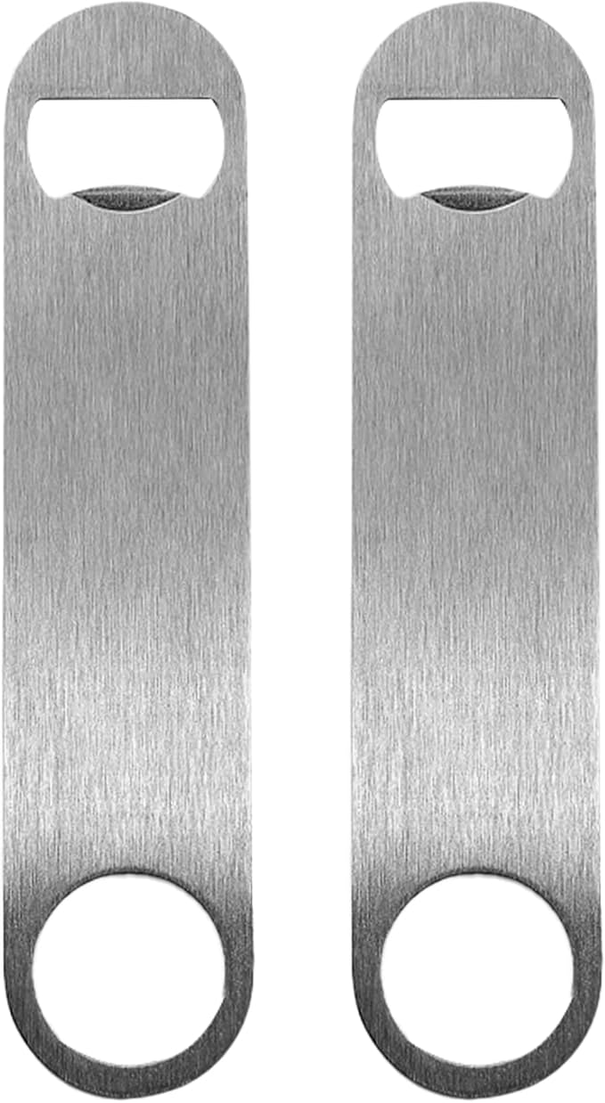 WineOp 2 Packs Slim Flat Speed Beer Bottle Opener for Bartenders, Kitchen, Bar, Restaurant, Home Party Use | 7 Inches Stainless Steel Heavy Duty and Pocket Size (Silver and Silver)