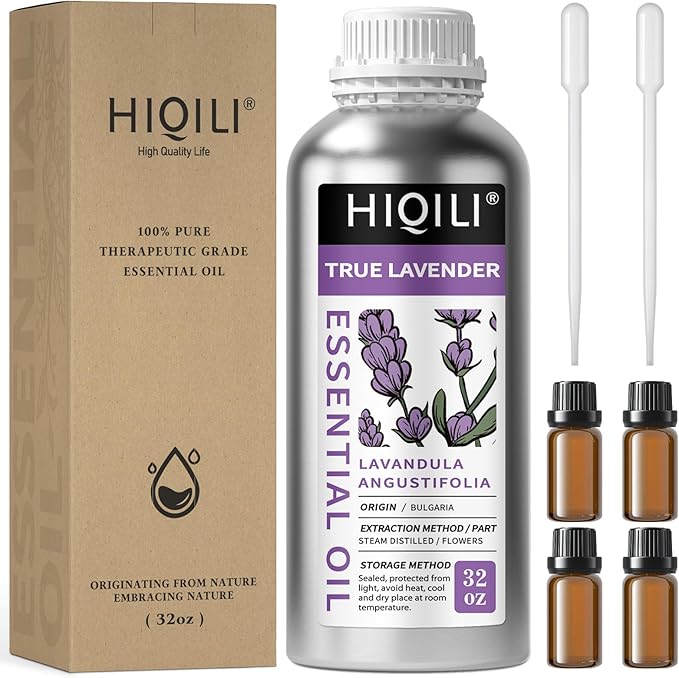 HIQILI 32 fl oz Lavender Essential Oil Large Capacity, 100% Natural for Aromatherapy, DIY Candle & Soap Making, Skin Moisturizing. Suitable for Hotels, DIY Studios, Spas and Hair Salons