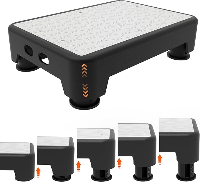 5-Level Adjustable Step Stool, 700 LBS Capacity Safety Bed Step for Seniors, Exercise Setp Platform, Portable Stair Assist for Elderly, Wide Step up for Kitchen, Car, Bedside & Shower, White