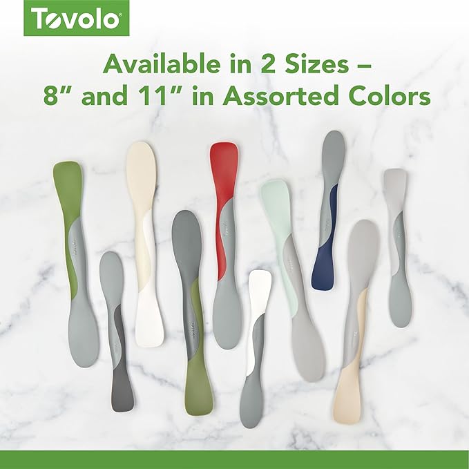 Tovolo Scoop and Spread Large Dual End Silicone Sandwich Spreader Tool with Nylon Handle, BPA Free Dishwasher Safe Silicone and Nylon Tool for Spreading and Scooping, Deep Indigo and Oyster Gray