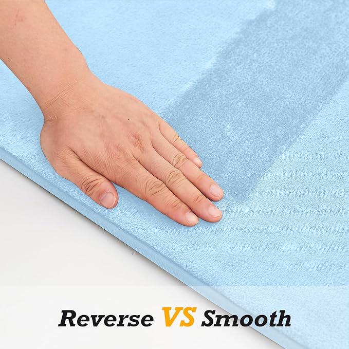 HUXMEYSON Bathroom Rugs Sets 2 Piece, Non-Slip & Quick Dry Bath Mat Set, Ultra Soft Velvet Bath Rugs for Bathroom, Toilet and Shower Floor, Light Blue