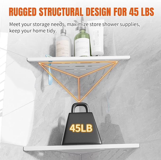 Corner Shower Shelf with Razor Hole, Rustproof Stainless Steel Shower Organizer, No Drilling Tile Shower Shelves, Modern Bathroom Shelf for Tile Wall, Grout in Shelf for Bathroom 2-Pack, 10"