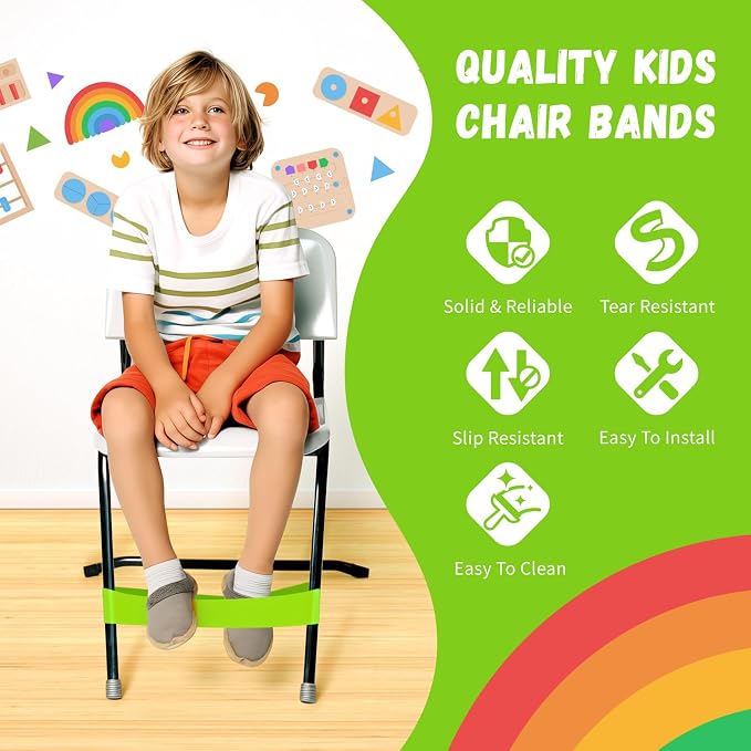 5 Pack Chair Bands for Kids with Fidgety Feet, ADHD Tools for Kids, Fidget Chair Bands ADHD Band for Classroom, ADD Sensory Foot Swing for Under Desk for Kids Autism (Green)