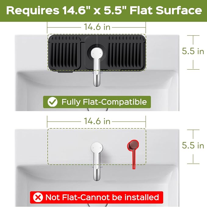 15 Inch Silicone Faucet Mat for Kitchen Sink Splash Guard – 2025 Upgraded Draining Mat with Water Tray Behind Faucet – Countertop Protectors to Catch Spills (Black, 14.6" x 5.5")