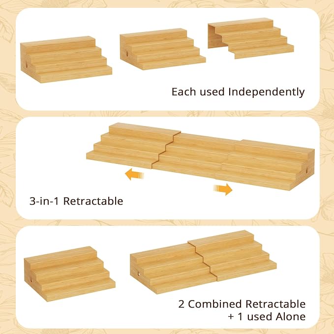 4-Tier Extra-Long Expandable Can Rack, Adjustable Bamboo Organizer for Pantry, Can Storage Holder for Pantry Shelf & Countertop, Large Capacity Holds 60 Cans (3.75oz), Patent Pending