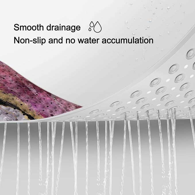 LNOND Marble Bath Tub Mat Non Slip, Extra Long 40 X 16 Inch Anti Slip Mat for Bathtub, Pink Gold Marble Shower Mat with Drain Holes and Suction Cups, Machine Washable