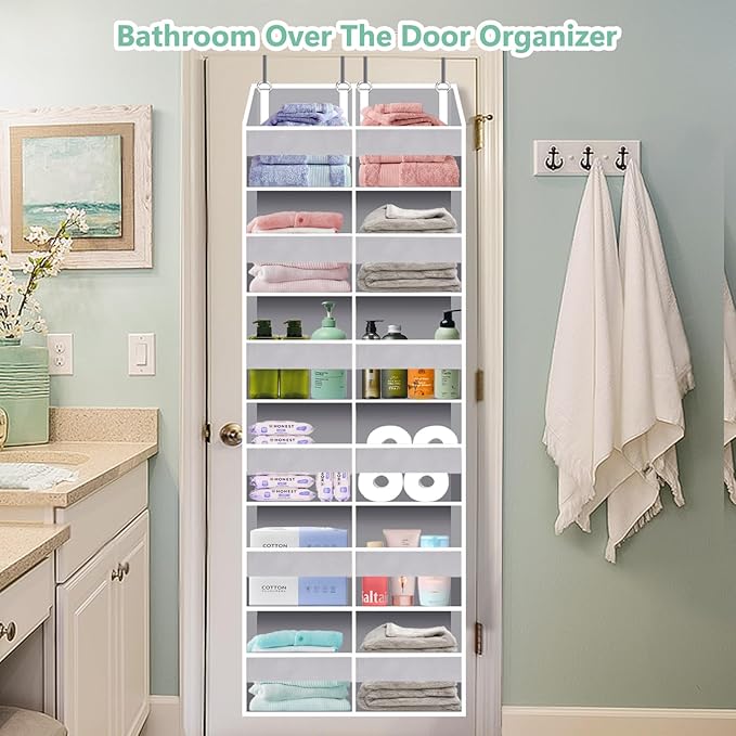 UVIAHOMI Heavy Duty Over The Door Organizer 6 Tiers, Extra Large Behind Door Storage of 12 Front & 12 Mesh Pockets, 80lb Weight Capacity, Hanging Doors Storage for Closet Bedroom Nursery, Light Gray