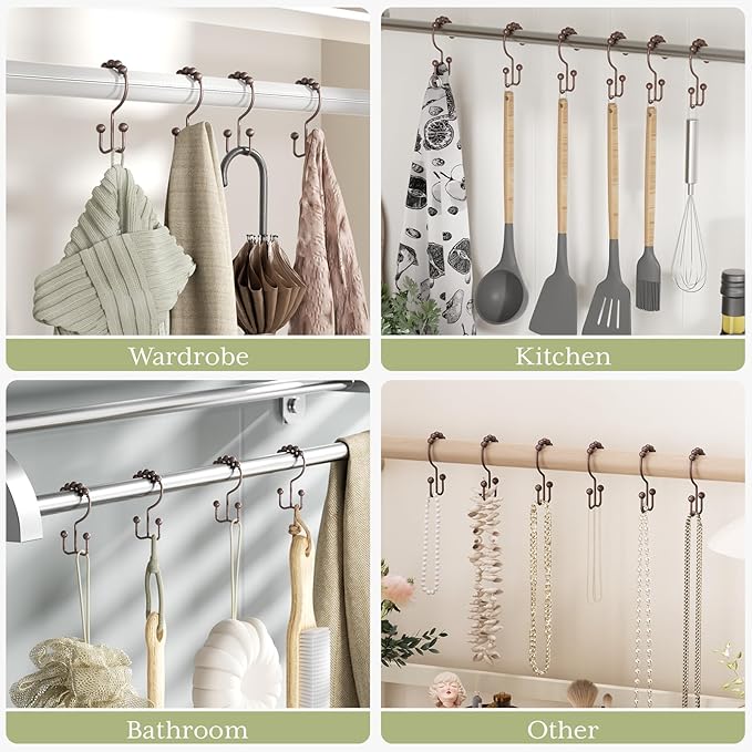 Amazer Shower Curtain Rings, Stainless Steel Shower Curtain Hooks Rings, 12 Pcs Double Glide Shower Rings for Bathroom Shower Curtain Rods Dual Rust-Resistant Shower Hooks, Bronze