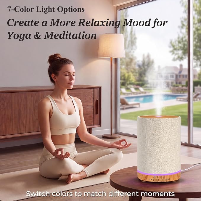 URPOWER 100ML Essential Oil Diffusers for Home with Linen Cover 7 Color Changing Lights, Timer & Auto-Off Scent Diffuser Oil Machine Humidifier Aromatherapy Air Diffusers for Bedroom, Office