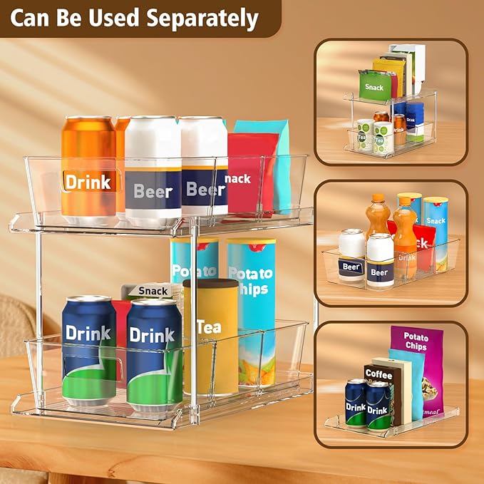 Fabspace Bathroom Organizers and Storage, 2 Tier Under Sink Organizers, Vanity Countertop Pull-out Cabinet Organizer, Storage Container, Multi-Purpose Kitchen Pantry Organization with Dividers,2 Packs