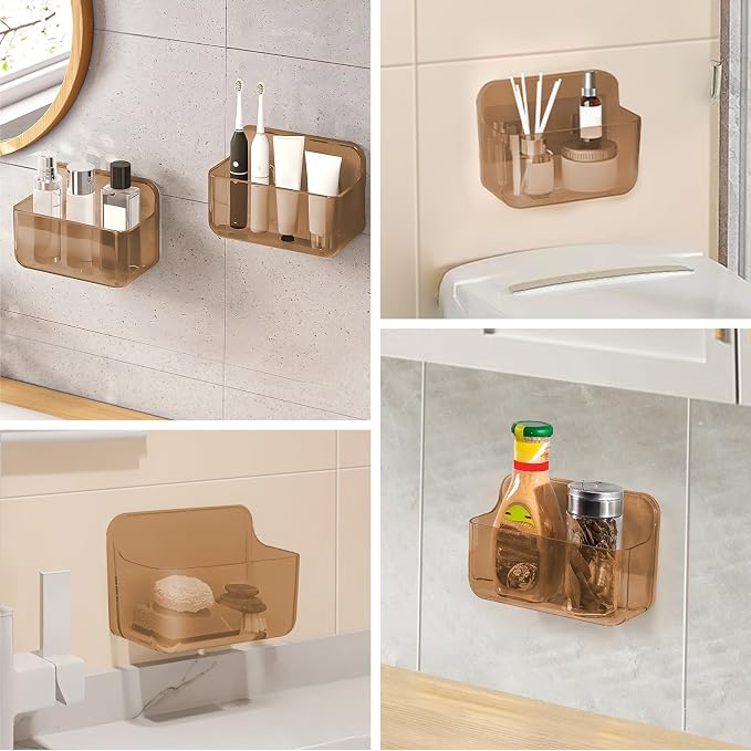CGBE 2 Packs Cabinet Door Organizer, Acrylic Adhesive Shelf Wall Mounted Storage, Self Adhesive Shower Shelves Without Drilling, Automatic Draining Clear Shower Organizer for Bathroom (Amber)