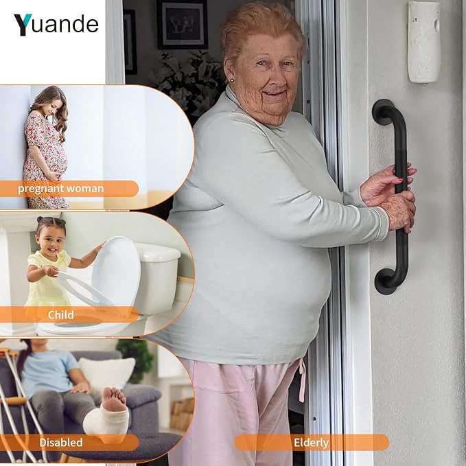 20 Inch Anti Slip Shower Grab Bar, YuanDe Black Stainless Steel Bath Grab Bar, Knurled Bathroom Safety Rail, Shower Handrail Support, Handicap Elderly Balance Assist Handles-1.25" Diameter