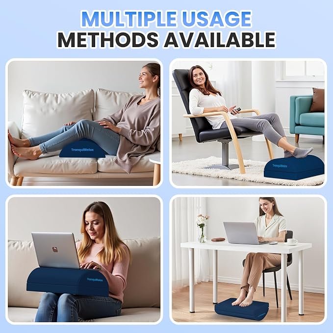 TranquilRelax Foot Rest for Under Desk at Work, Gaming Accessories Foot Stool with 3 Adjustable Heights & Washable Cover, Comfortable Office Desk Accessories, Footrest for Office, Home and Car (Blue)