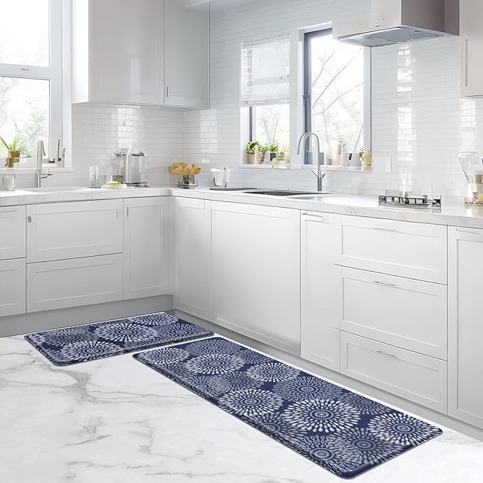 LuxStep Kitchen Mat Cushioned Rugs Anti-Fatigue Mats for Kitchen Floor,Waterproof Non-Slip Mats and Rugs Set for Office,Floor,Laundry 17.3"×30"+17.3"×47",Blue