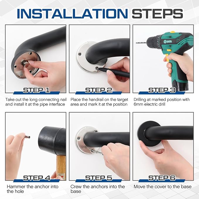 Zonon 1 Pcs 57 Inch Grab Bar for Bathroom Shower Toilet Bathtub, Stainless Steel Extra Long Safety Grab Bar for Elderly, Heavy Duty Shower Support Handle for Seniors Handicapped (Classic Style,Black)