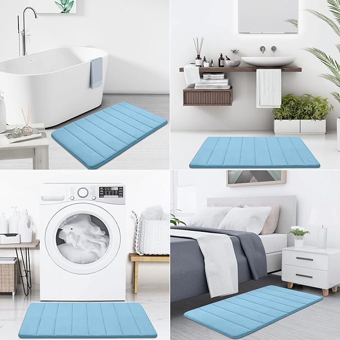 Buganda Memory Foam Bath Mat, 34" x 20", Ultra Soft and Non-Slip Bathroom Rugs, Water Absorbent and Machine Washable Bath Rug for Bathroom, Shower, and Tub, Blue