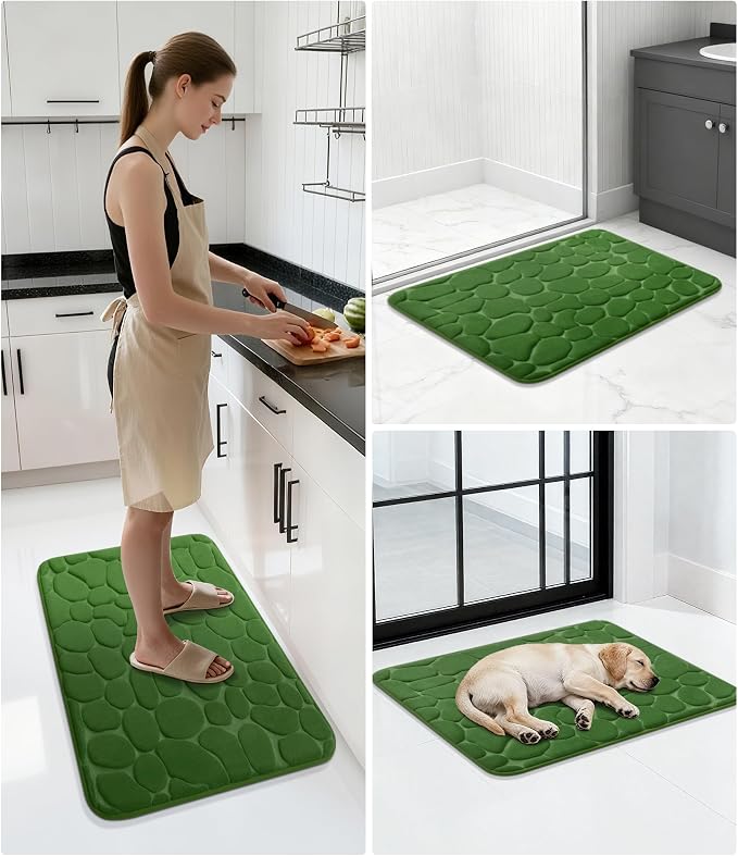 YIHOUSE Memory Foam Bath Mat Cobblestone Bathroom Rugs Super Water Absorbent Bath Mats for Bathroom Machine Washable Bath Rugs(24 x 36,Green)
