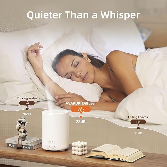 ASAKUKI Essential Oil Diffuser for Home, 300 ml Humidifier with Automatic Shut-Off, Quiet Aromatherapy Diffuser with 7 LED Lights for Living Room, Kitchen, Bedroom, Hotel - Pure White