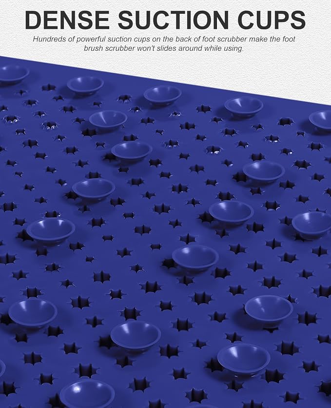OTHWAY Non Slip Grassy Bathtub Mat : 25.6X13.4 Inches Sturdy But Soft Bath Mat_Quick Drain Shower Floor Mat with Soft Bristles for Scrubbing Feet (Navy Blue)