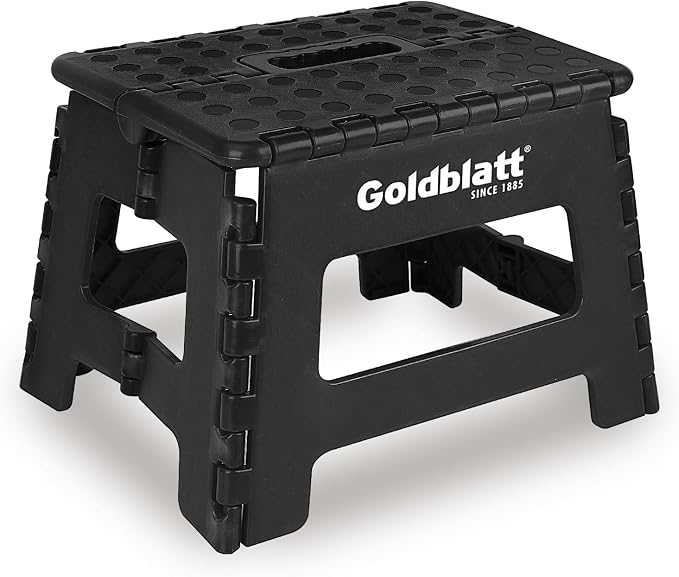 Goldblatt 8.5" Folding Step Stool for Adults and Kids, Lightweight Heavy-Duty Plastic Portable Foldable Stool with Non-Slip Top and Anti-Skid Feet, 300 lbs Capacity, Kitchen & Bathroom, Black