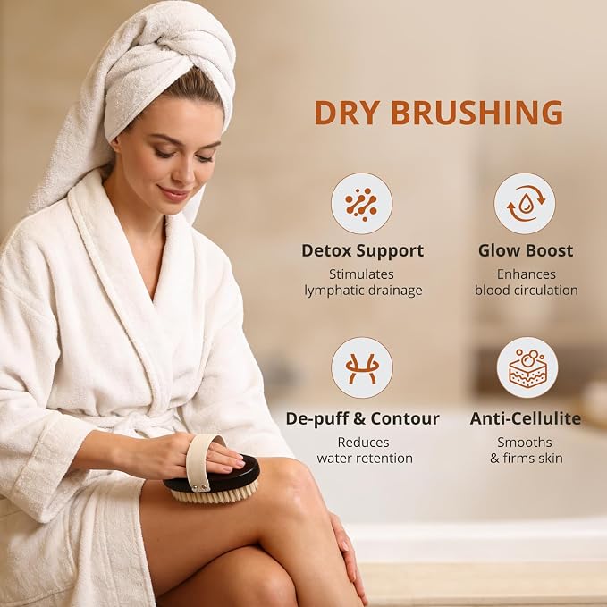 Dry & Wet Brushing Body Brush, Natural Boar Bristle Back Scrubber for Shower with Detachable Handle, Exfoliating Brush for Lymphatic Drainage, Improved Circulation & Smooth Skin