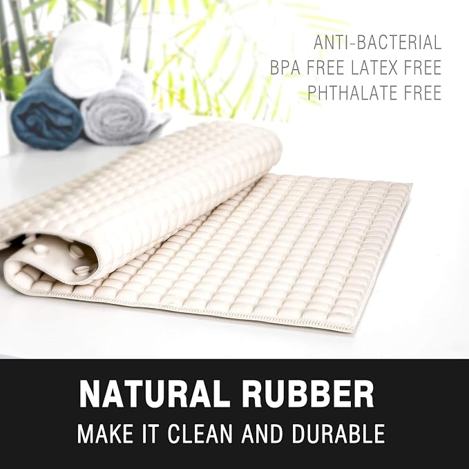 BOWERBIRD Premium Comfort & Safety Bathtub Mat: 800+ Air-Filled Cells for Cloud-Like Softness & Cushioned Support | Non-Slip Design for Sensitive Feet, Reduces Fatigue, Natural Rubber (Cream