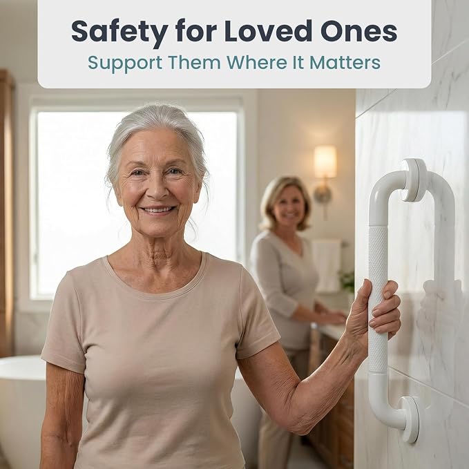 PELEGON Grab Bars for Shower 2-Pack 16 Inch - Stainless Steel Shower Grab Bars for Seniors - Bathroom Safety Handle Non-Slip Grip Rust Resistant Wall Mounted Support Bar for Bathtub Shower - White