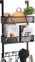 Consumest Over The Door Hooks Organizer - 3 Tier Door Hanger with 9 Coat Hooks & 2 Mesh Basket, Back Storage Organizer Hanging Towels for Bathroom, Bedroom, Bronze
