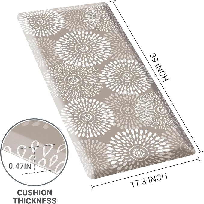 LuxStep Kitchen Mat Waterproof Kitchen Rugs for Floor Cushioned Anti-Fatigue Mat Non-Slip Standing Desk Mat Comfort Floor Mats for House Sink Office 17.3" x 39" Khaki