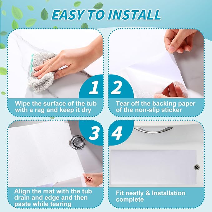 Dunzoom 16" x 40" Non Slip Bathtub Mat with Drain Cut Out Anti Slipping Non Skid Safe Tub Mat Adhesive Peel and Stick Bath Tub Mat PEVA Tub Sticker for Shower Floor Boat Wet Areas(White)