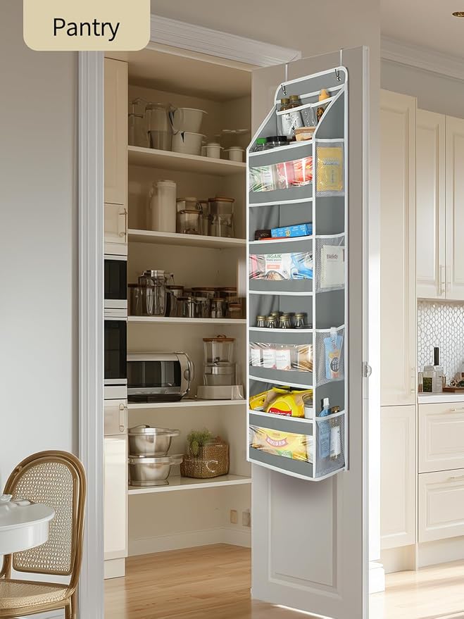 Yecaye 5 Tier 2 Pc Over the Door Organizer, Swing-proof Door Organizer Hanging with Clear PVC Windows, Behind the Door Storage for Bedroom Nursery Closet Laundry Pantry Bathroom, Grey