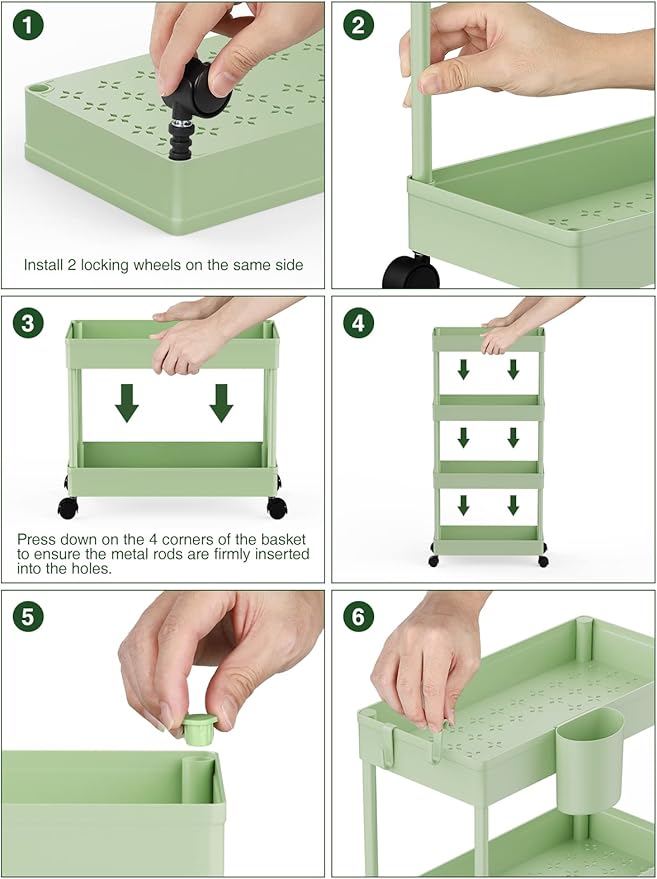LEHOM Slim Rolling Storage Cart - 4 Tiers Bathroom Organizer Utility Cart Slide Out Storage Shelves Mobile Shelving Unit for Kitchen, Bedroom, Office, Laundry Room, Small Narrow Spaces（7.1" W+Green）