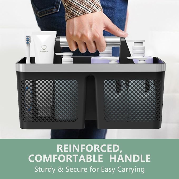 BYUNER 2Pack Shower Caddy Dorm: Portable Bathroom Caddy Organizer with Handle, Plastic Hard Shower Basket Storage Tote for Toiletry, Drainage, College Dorm Room Essentials, Black