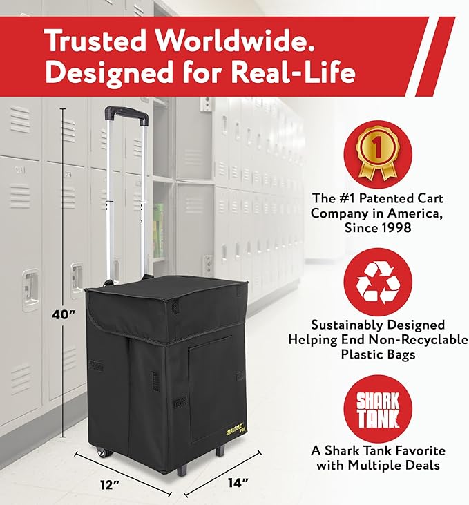 dbest products Bigger Smart Cart Pro with Wheels Lightweight Collapsible Cart, Retractable Pull Handle Multipurpose RollingCart Black