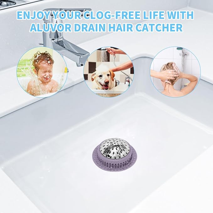 Aluvor Bathtub Drain Hair Catcher Shower Drain Cover Sink Drain Protector for Pop-Up & Regular Drains, Purple