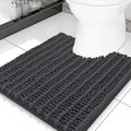 Smiry Bathroom Toilet Rugs U Shaped 20x20, Extra Soft Absorbent Non Slip Rubber Backing Chenille Contour Bath Rugs for Toilet, Machine Washable Contoured Bath Mats, Dark Grey