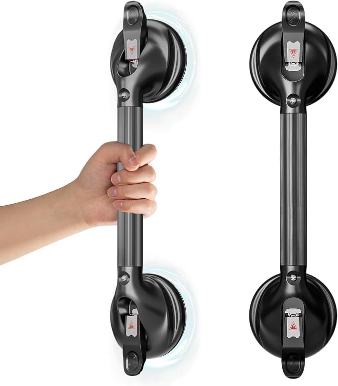 DAILYLIFE Grab Bars for Bathtubs and Showers, 19 inch Shower Handles for Elderly Suction, 300lbs Safety Shower Grab bar for Seniors and Elderly, Black(1 Pack)