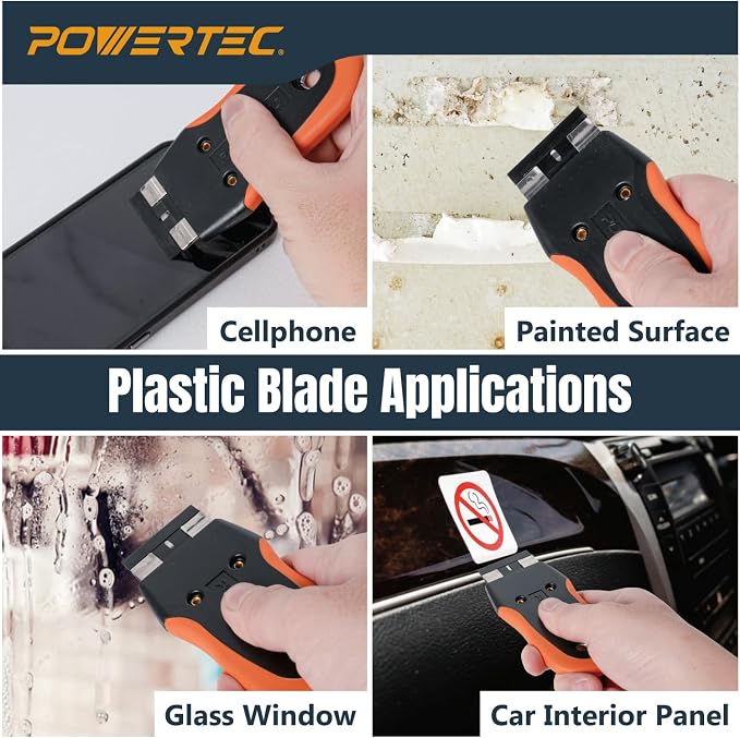 POWERTEC Razor Blade Scraper Tool Set with 20 Blades - 3.5" & 1.5" Scrapers for Removing Decals, Stickers, Glue, Paint & More (72066)