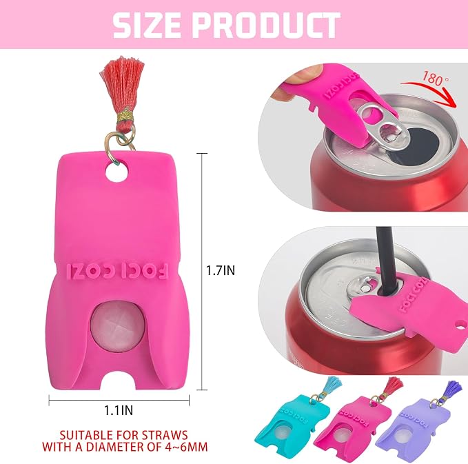 Soda Can Tab Opener Tools 3PCS – 3D Printed Rotates to Cover Can Top, Pop Top Opener with Silicone Straw Hole, for Beach Outdoor & Lipstick Lovers