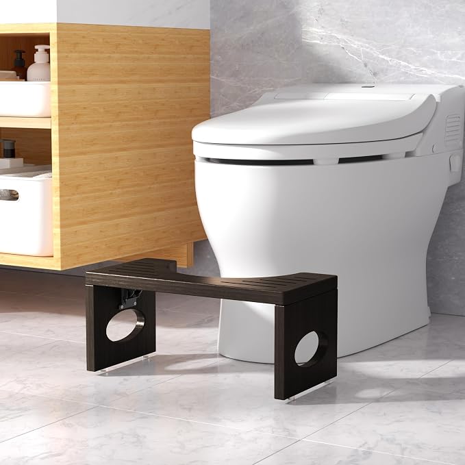 ROMGUAR CRAFT 7 Inch Bamboo Toilet Stool, Foldable Poop Stool, Bathroom Step Stool Squat (Brown)