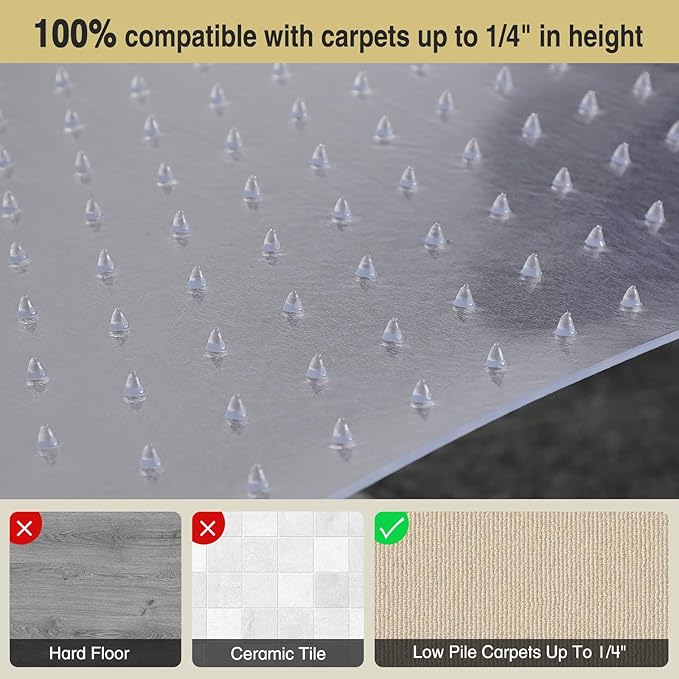 36”x 48” Carpet Floor Mat for Office Chair, Clear Desk Chair Floor Mat for Carpet for Medium/Low Pile, HeavyDuty Chair Mats for Carpeted Floors, Studded Desk Mat for Carpets for Homes and Offices