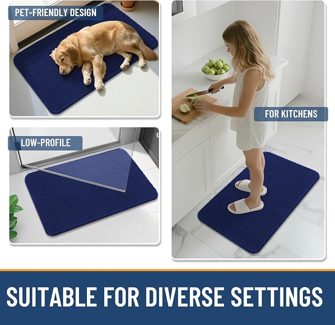 Arotive Bathroom Rugs 24" x 16", Ultra Soft Absorbent Chenille Bath Rugs, Non-Slip Rubber Backing, Machine Washable Bath Mats for Bathroom Floor, Tub and Shower, Home Decor Accessories, Navy