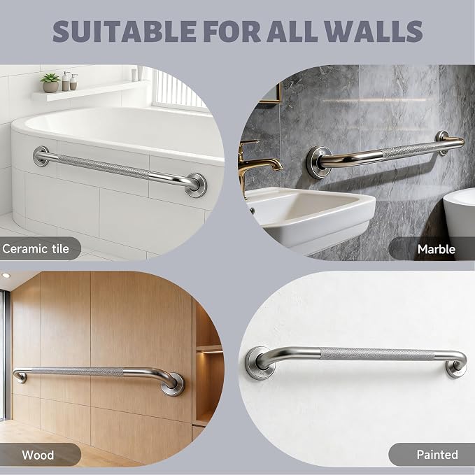 36 Inch Shower Grab Bar 1.25" Dia,Brushed Nickel Anti Slip Bathroom Grab Bar, 304 Stainless Steel Knurled Handicap Grab Bars, Safety Support Handrail, Bath Shower Handle for Elderly Injury Senior