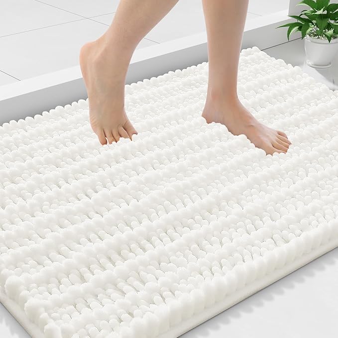 Smiry Bathroom Rugs Mat 36x24, Extra Soft Absorbent Chenille Bath Rugs, Non Slip Rubber Backing Machine Washable Quick Dry Bath Mats for Bathroom Floor, Tub, Shower, Home Decor Accessories, Ivory