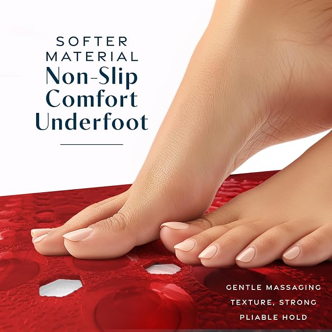 SlipX Solutions Power Grip Bathtub Safety Mat | Precision Grip Technology for Longer, Stronger, & Softer Wet Surface Protection | Clear Red 39"x16"