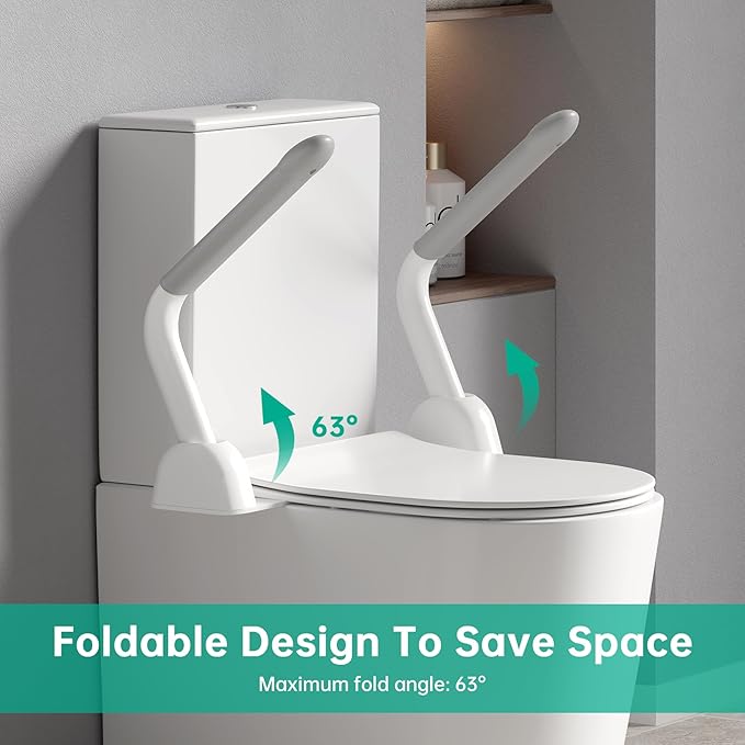 Toilet Safety Rails for Seniors, Super Heavy Duty Handicap Toilet Rails with Foldable Handles, Space Saving, Stylish and Durable, Anti Slip Toilet Safety Frame with Arms for Seniors Disabled Pregnant