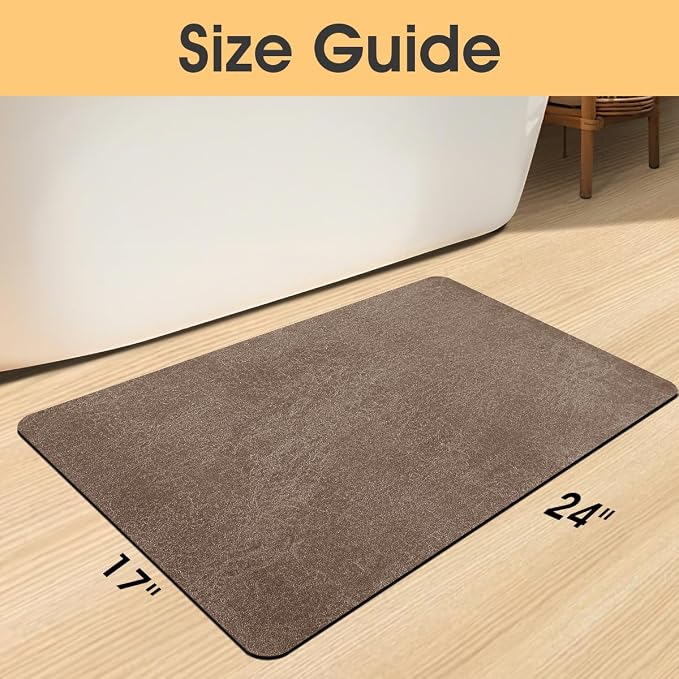 ACCUMTEK Non Slip Bath Mat, Thin Bathroom Rugs Fit Under Door, Quick Dry Bath Mats, Machine Washable Bath Rugs for Bathroom, Bathtub & Kitchen, Bathtub & Kitchen, Brown/Marble/24 x17