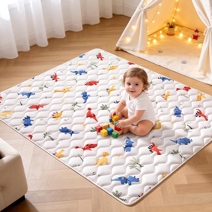 Odorless Premium Foam Baby Play Mat 79" x 59", Soft Microfiber Fabric Crawling Mat for Floor- Comfortable and Hypoallergenic, Non-Slip Cushioned Floor Playpen mat for Infants,Babies,Toddlers