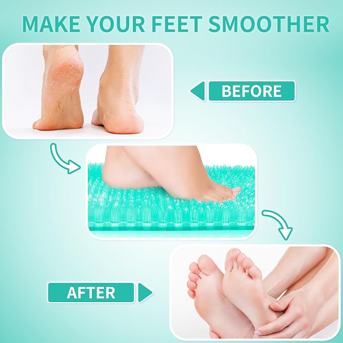 Yolife Shower Foot Scrubber Mat, Anti-Slip Bath Mat with Scrub Bristles, Soft Shower Foot Massager with Strong Suction Cups for Soothe Achy Feet, 25.6" x 13.4"