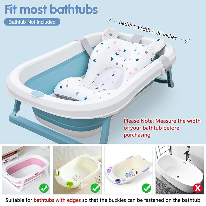 Colorlife Baby Bath Seat Support Net Infant Bathing Seat Support Mat, Adjustable Comfortable Non-Slip Three-Pointed Baby Shower Net Bathtub Sit Up Mesh for Newborn 0-12 Months-Star(No Bathtub)